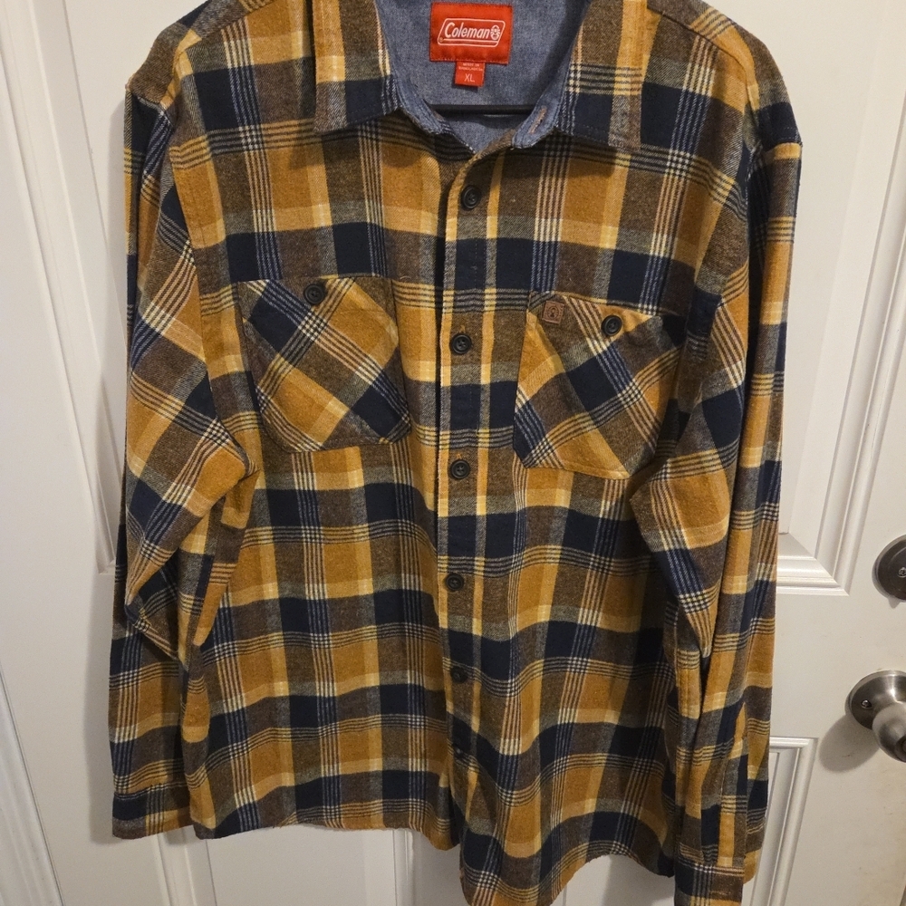 Coleman‎ Navy and Mustard Plaid Shirt